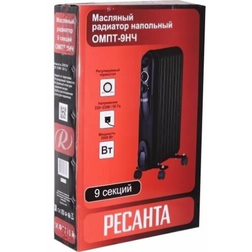 Масляный обогреватель РЕСАНТА ОМПТ- 9Н [67/3/4] 2,0кВт, 450?140?650, 9 секций, 9,7 кг }